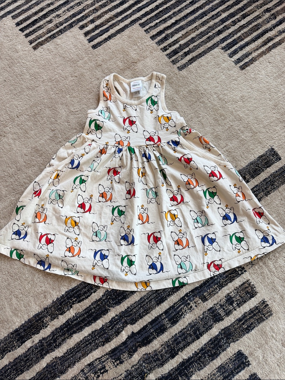 Hanna Andersson Cream Sleeveless Dress with Multicolored Puppy Print
